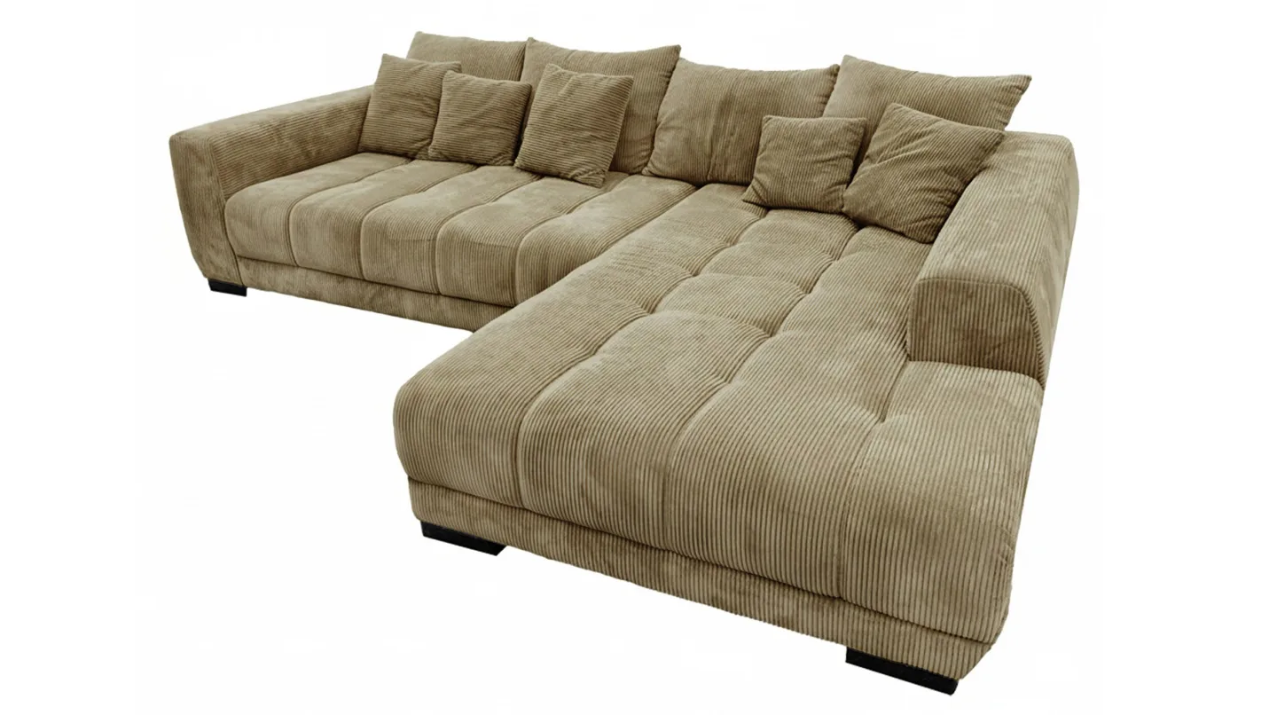 Ecksofa Cord grün 300 x 215 cm - OT rechts - ARTEMIS