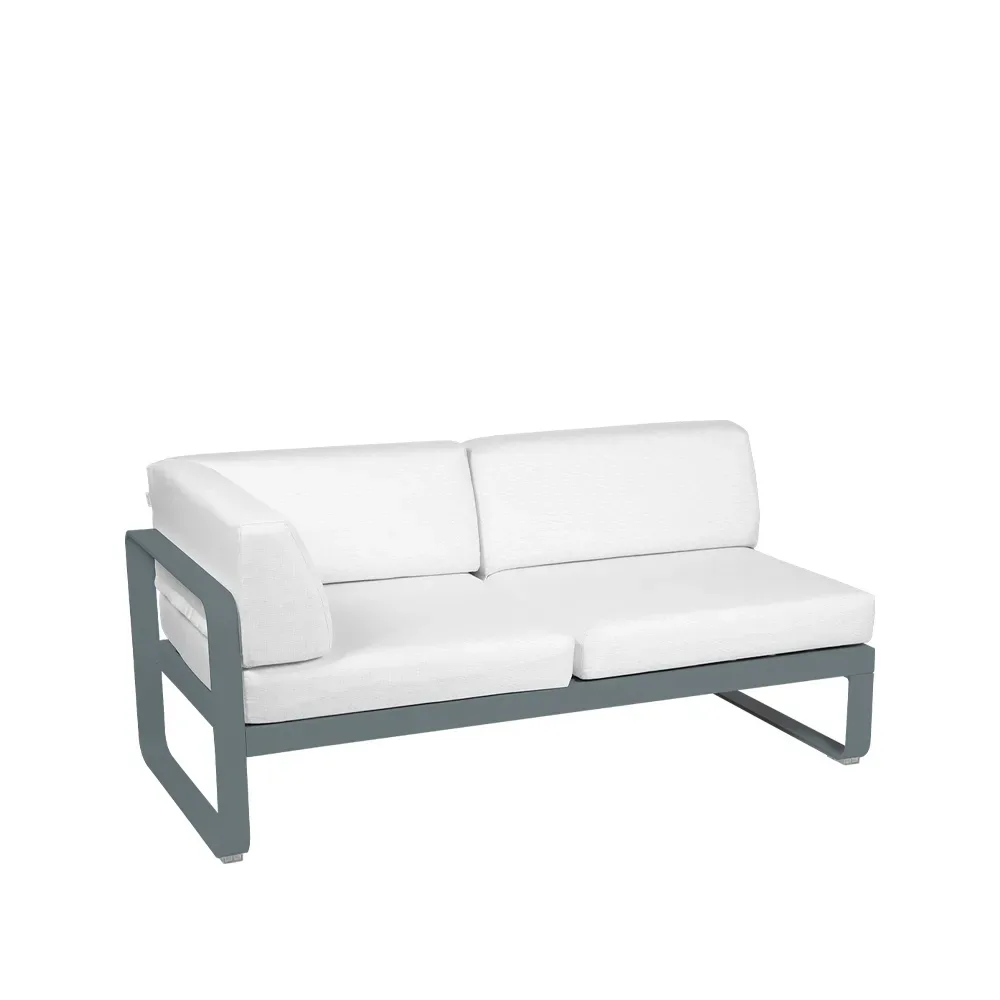 Fermob Bellevie Corner modulsoffa 2-sits Storm grey (grå), offwhite dyna, vänster