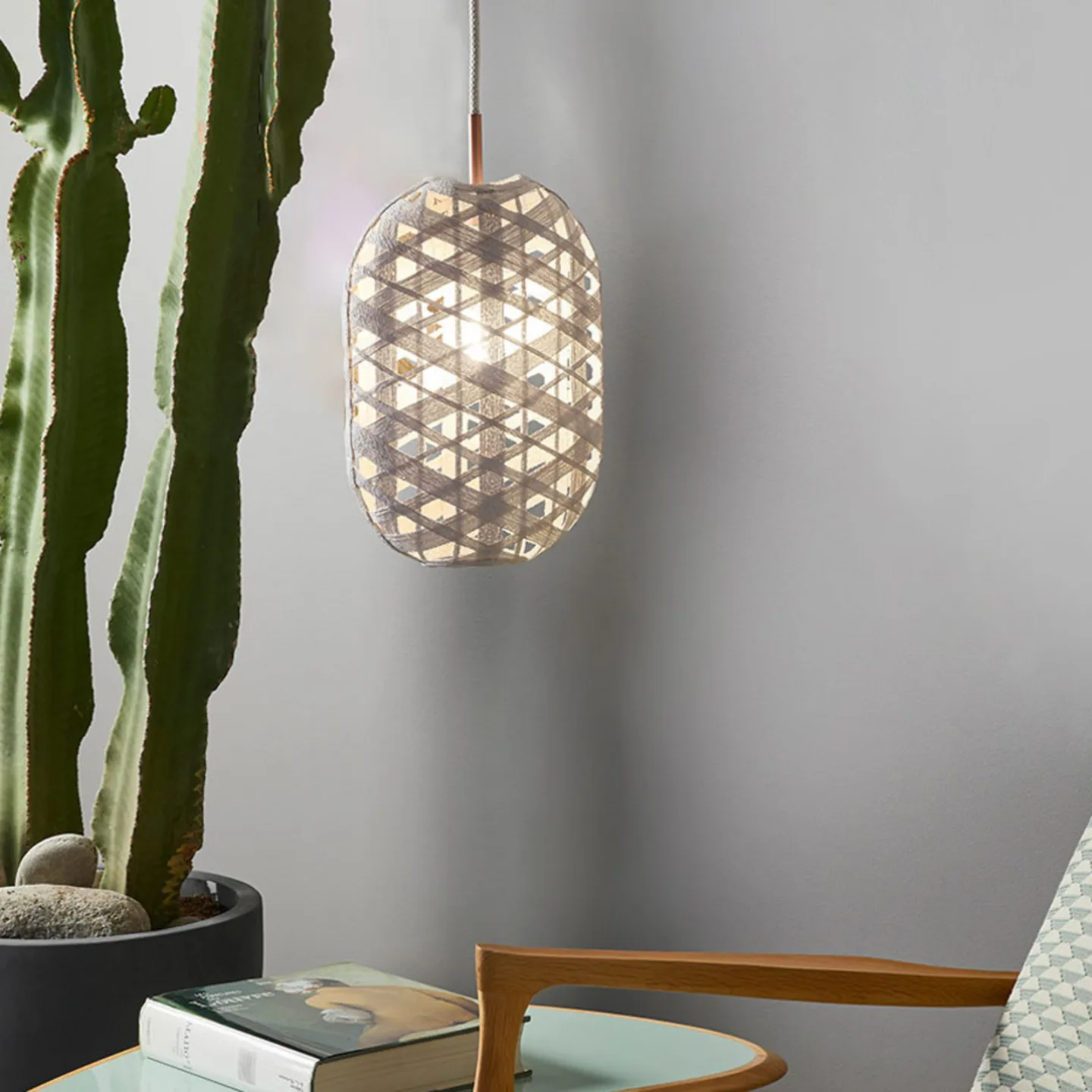 Capsule Pendelleuchte S White - Forestier Capsule S - Wohnzimmer - Design - Bambus - Einflammig