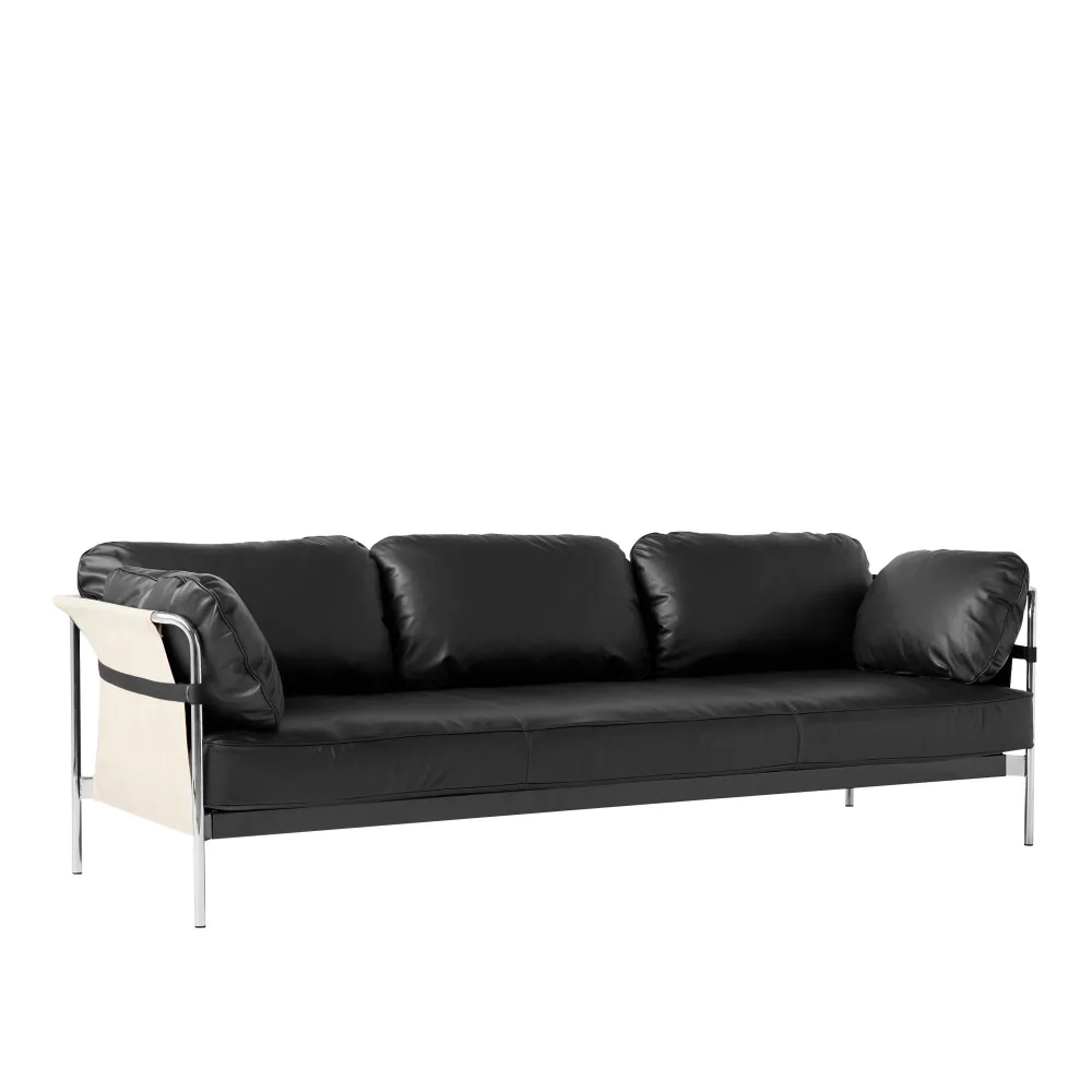 HAY - Can 3 Seater - Chrome Base - Natural Canvas - Cat.6 - Sense Black - Soffor - Ronan & Erwan Bouroullec - Svart