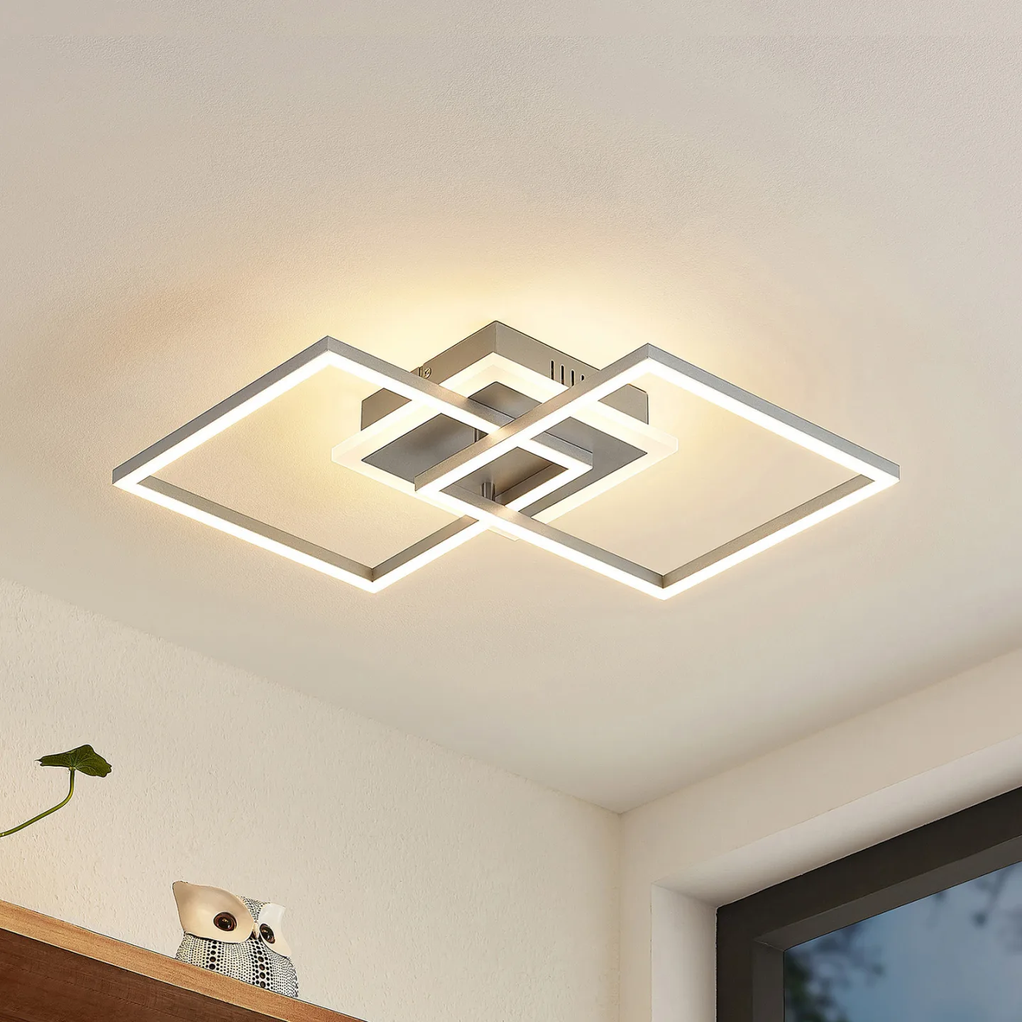 Lindby LED-Deckenlampe Fjardo, eckig, silber, CCT, Remote - Wohnzimmer - Modern - Metall - Mehrflammig