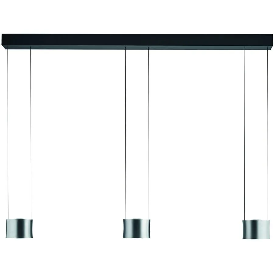 Designer-Pendellampe Bankamp Impulse chrome matt 3-flammig vertical flex - Farbe: Chrom mattiert - LED - Lichtfarbe: Extra warmweiss - Material: