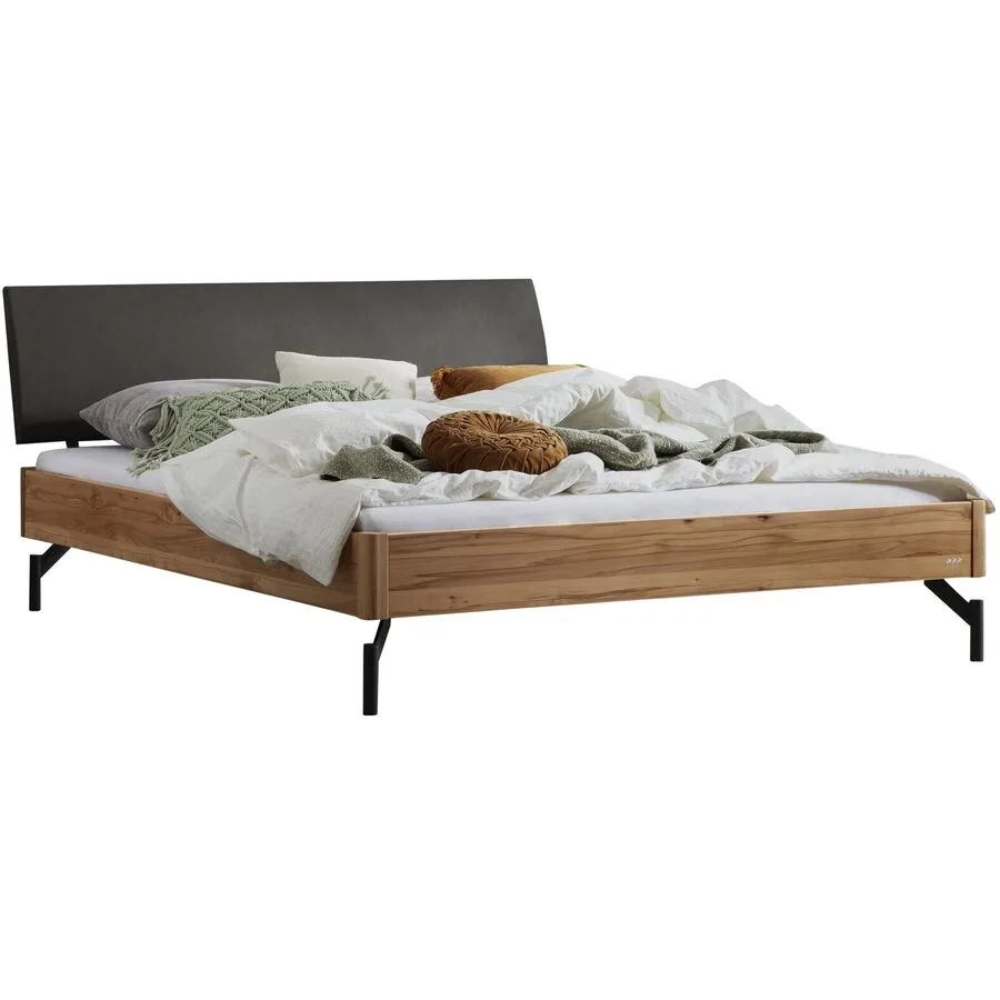 Hasena Bett Castello Dunkelgrau, Natur Wildbuche Massivholz 140 x 200 cm
