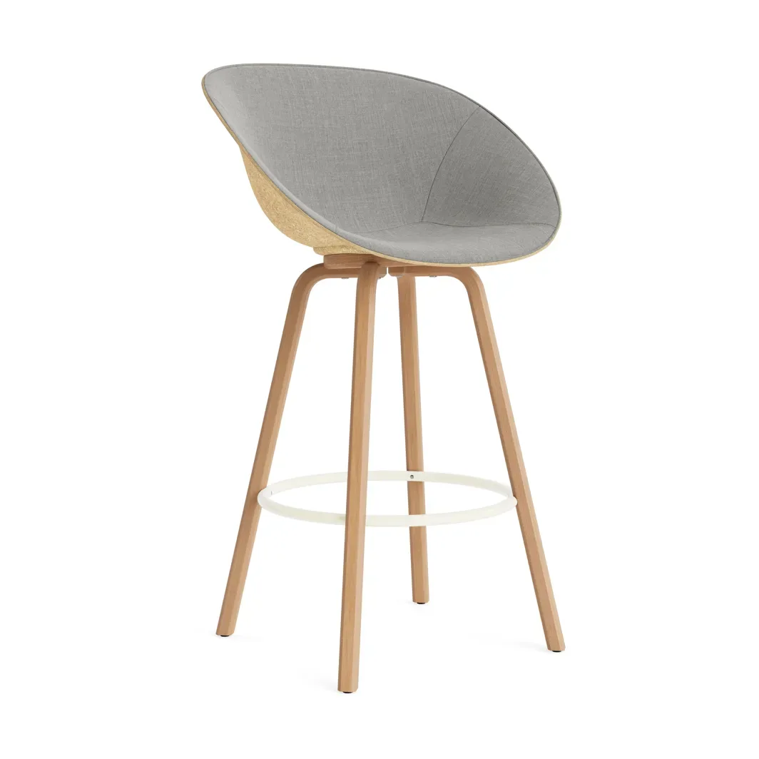 Normann Copenhagen Mat Barhocker mit Vorderpolsterung, 75 cm Remix 133-hemp-beech-cream steel