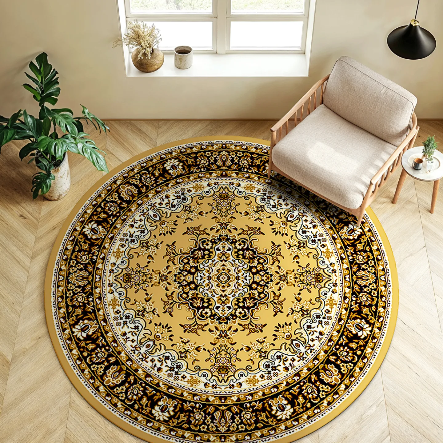Rundt teppe - Peking (blå) (Størrelse: Ø 120 cm)