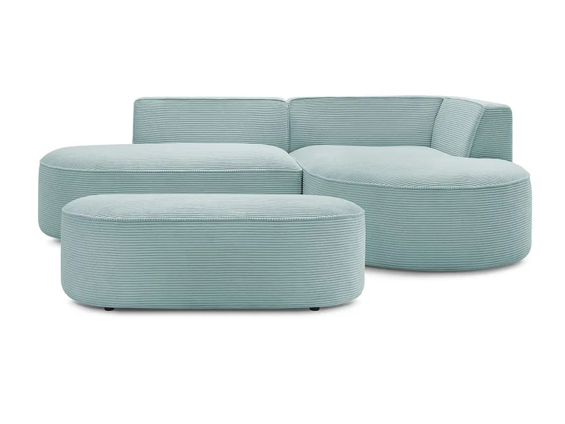 Ecksofa mit Hocker BOBOCHIC ROUSSEAU Cord-Stoff hellblau