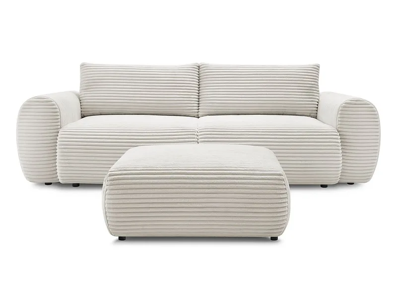 3er Sofa mit Hocker BOBOCHIC LUCIEN Cord-Stoff beige