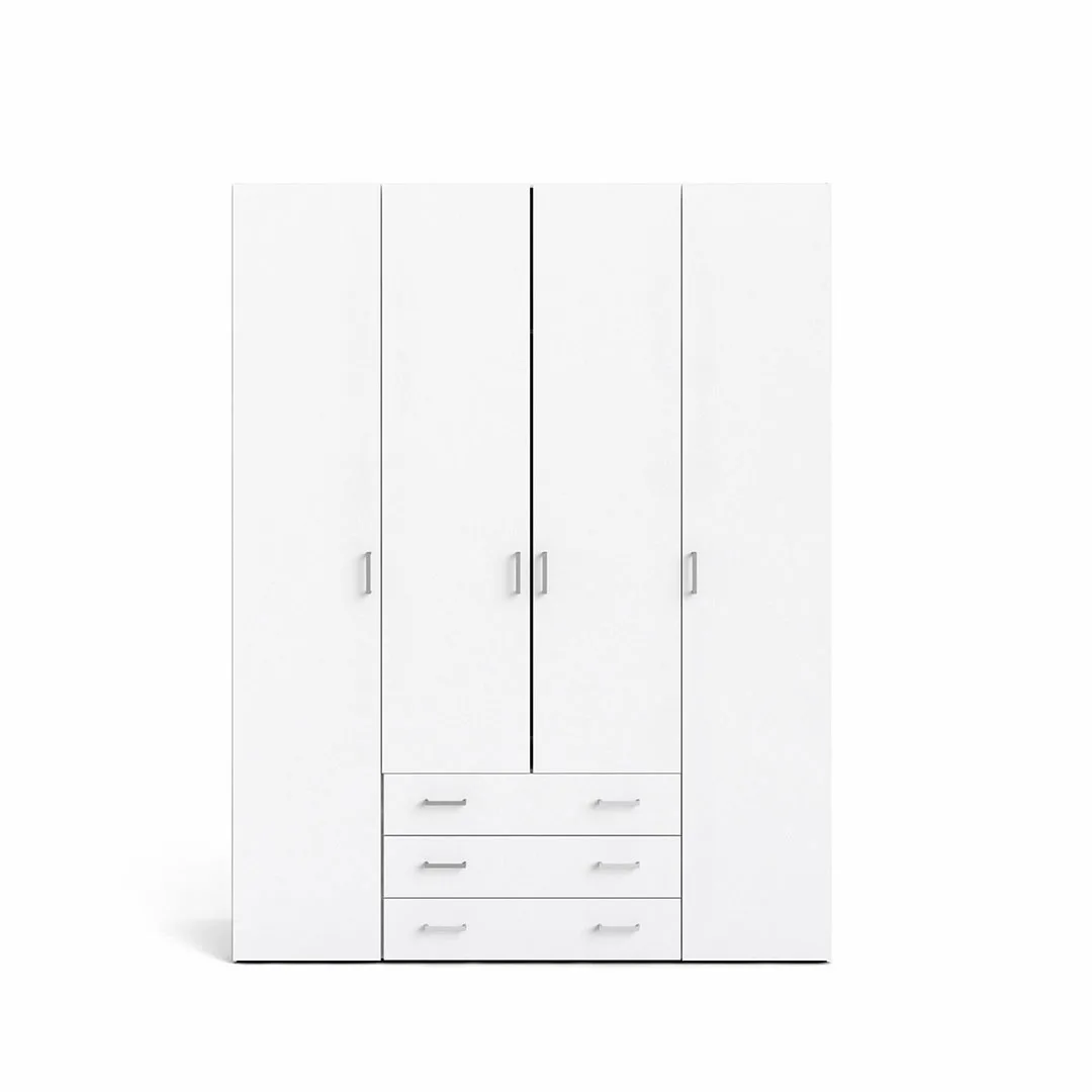 Spell Kleiderschrank 4 Türen und 3 Schubladen. Weiss.
