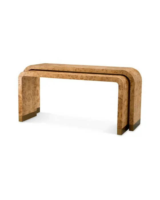 Quinton Console Table Light Brown Mappa Burl Set of 2