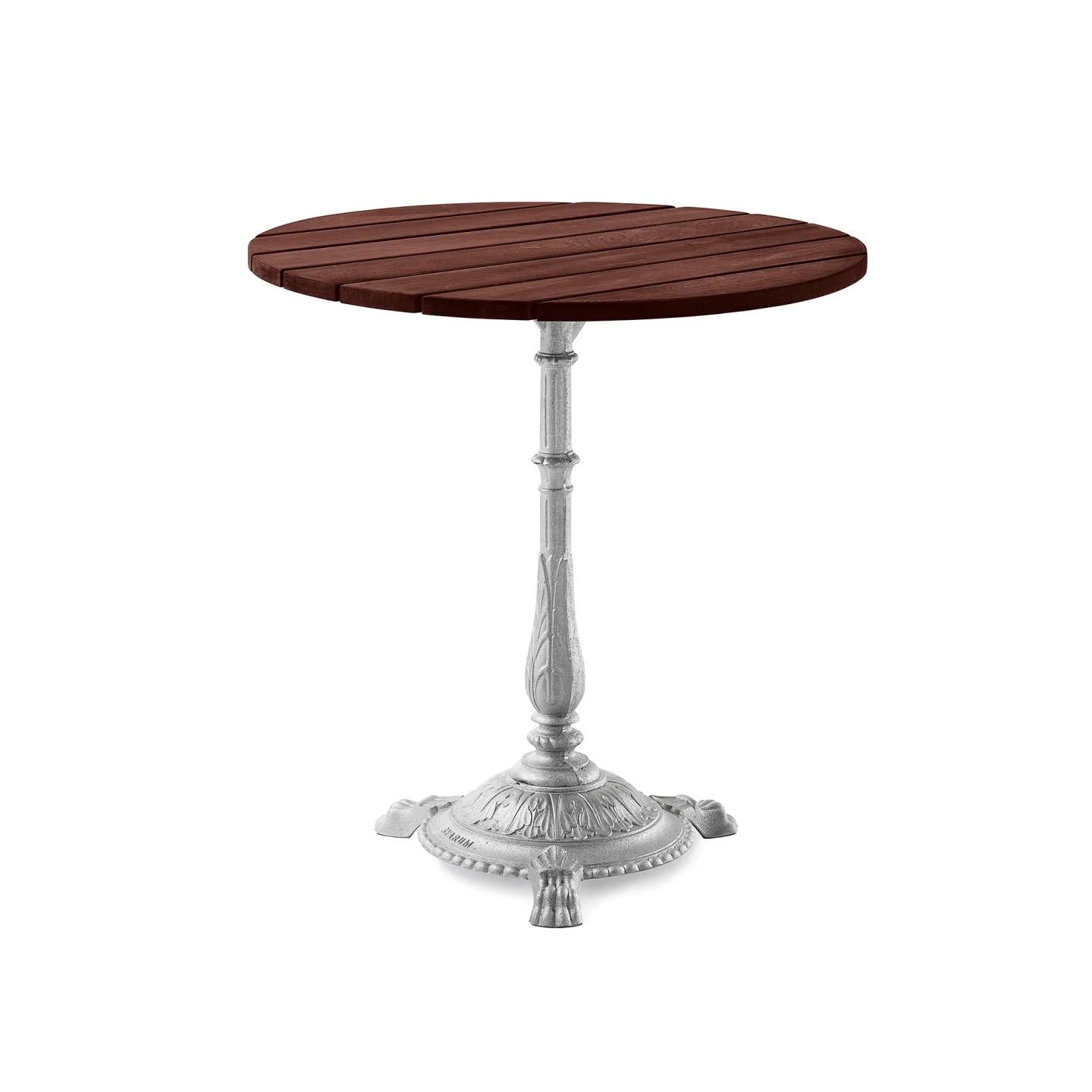 Byarums Bruk - Bord Classic Café Ø70 cm 3-tass – Brunlaserad Furu/Natur (Rå Aluminium) - Matbord utomhus - Silver - Metall/Trä