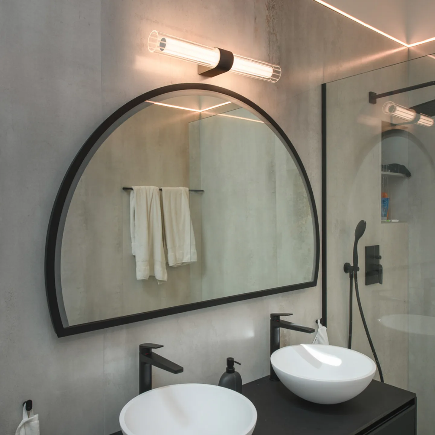 Lygant double LED-Wandleuchte, schwarz, IP44, Alu, Glas - SLV - Badezimmer - Modern - Aluminium - Mehrflammig