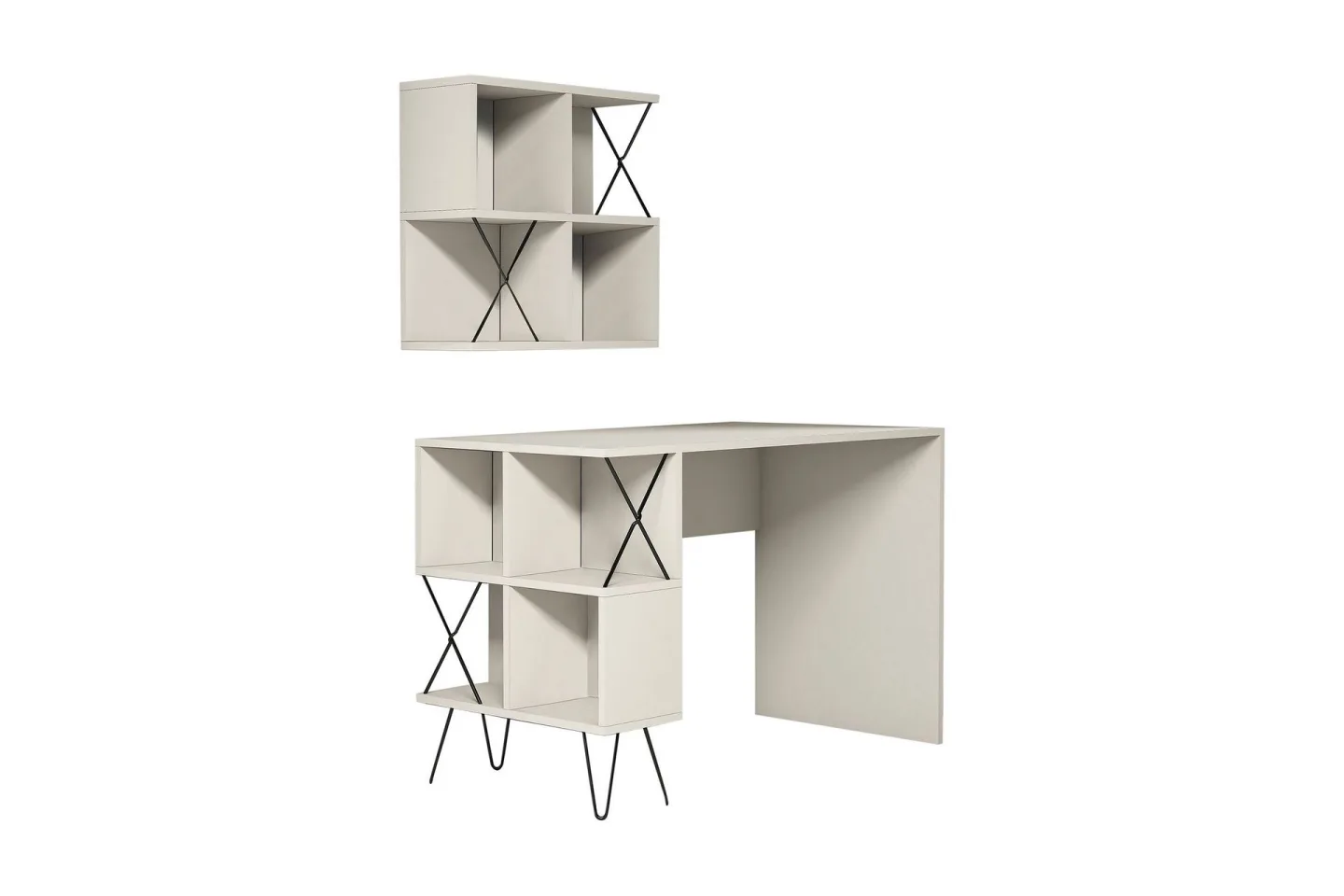 Hovdane Skrivbord 120 cm med Förvaring Hylla + Bokhylla Lite - Krämvit/Svart