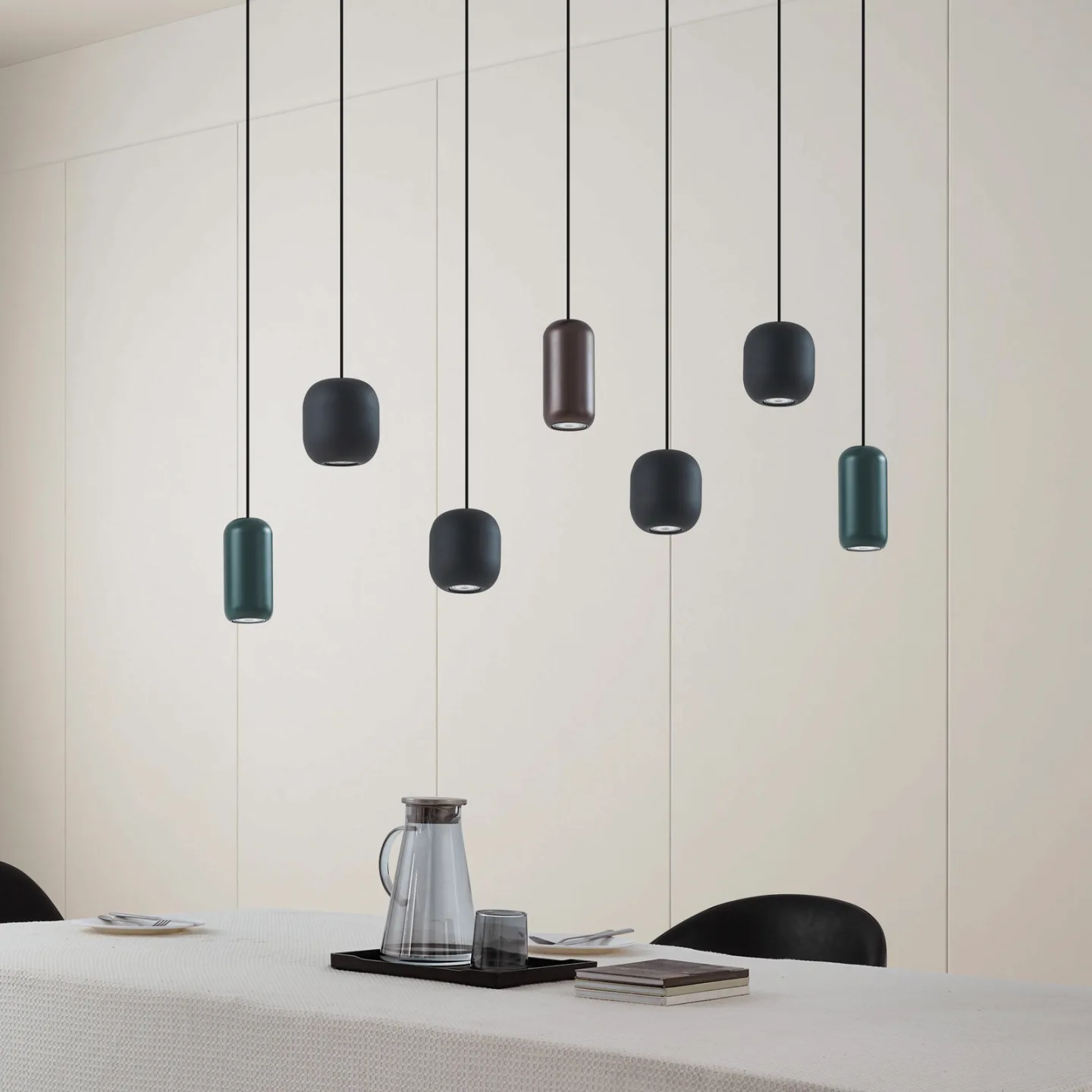 Narion 7 pendellampe sort - Lucande - Spisestue - Moderne - Metal - Med flere lyskilder