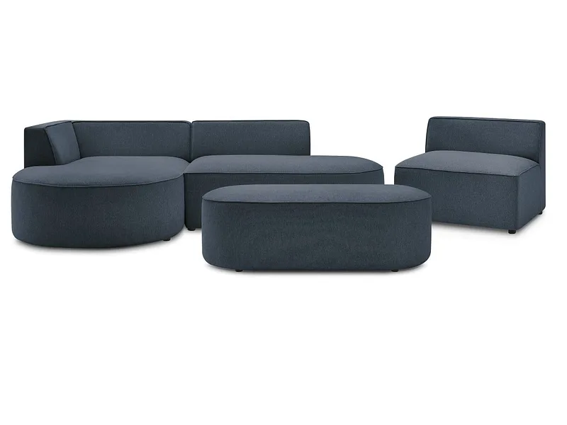 Ecksofa mit Hocker BOBOCHIC ROUSSEAU Stoff chiniert dunkelblau