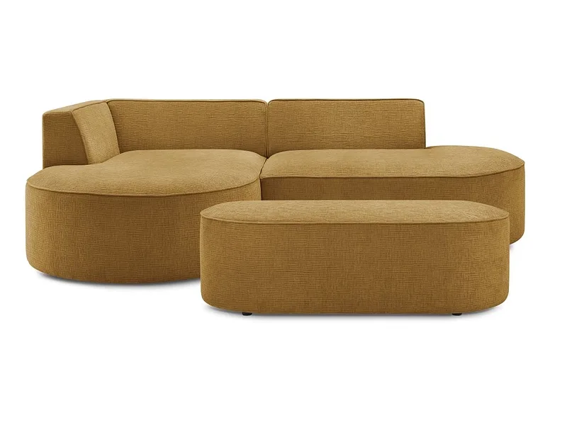 Ecksofa mit Hocker BOBOCHIC ROUSSEAU Stoff mit Textur gelb