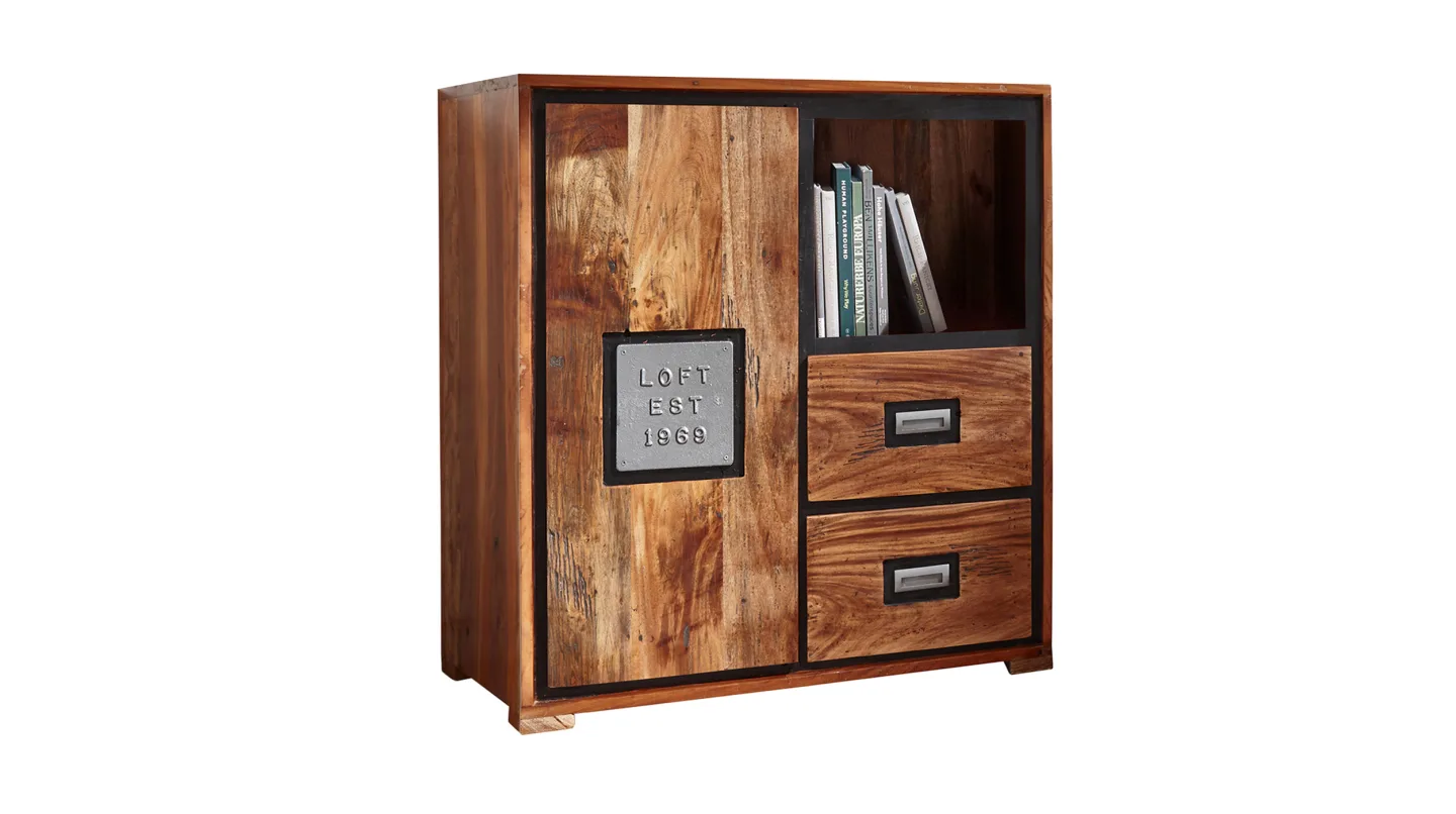 Highboard Akazie Altholz massiv montiert - 75 cm - NARVIK