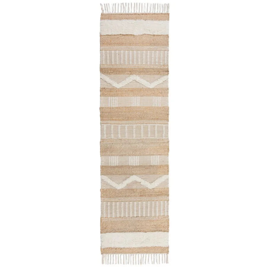 Teppich Nagomi Natur, Elfenbein Streifen Stoff 230 x 60 cm