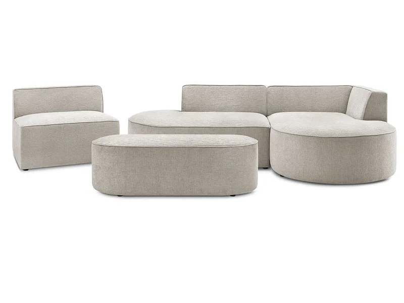 Ecksofa mit Hocker BOBOCHIC ROUSSEAU Stoff mit Textur beige