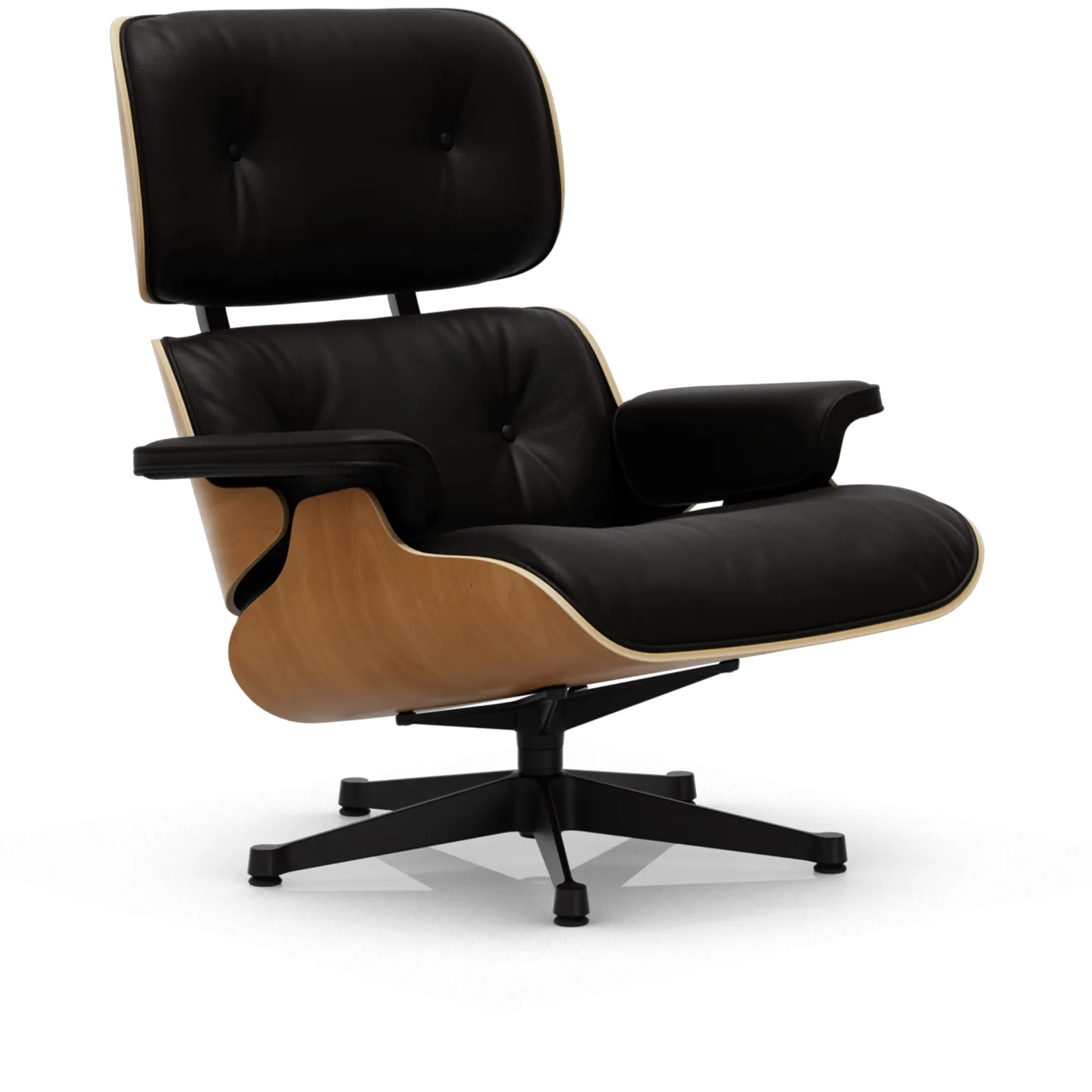 Vitra - Eames Lounge Chair Black Chestnut Nubia Salt’N Pepper 10 Polished Aluminium/Deep Black - Fåtöljer - Charles & Ray Eames - Läder/Metall/Trä