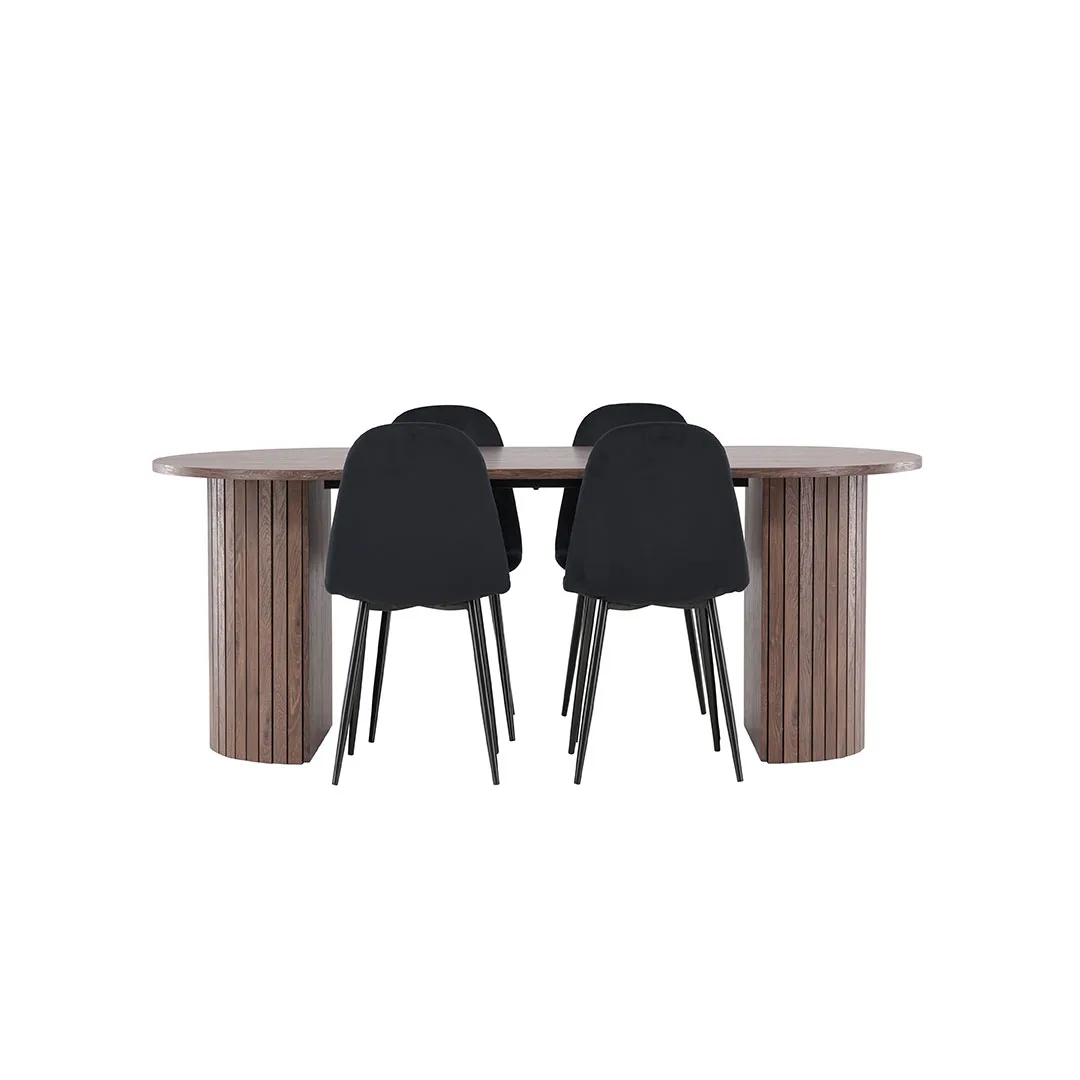 Härön Essgruppe Tisch 90x200cm und 4 Velours Stühle mocca.