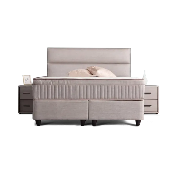 Premium Boxspringbett 140×200 komplett mit Matratze, Topper & Bettkasten, Webstoff Grau, SUNA