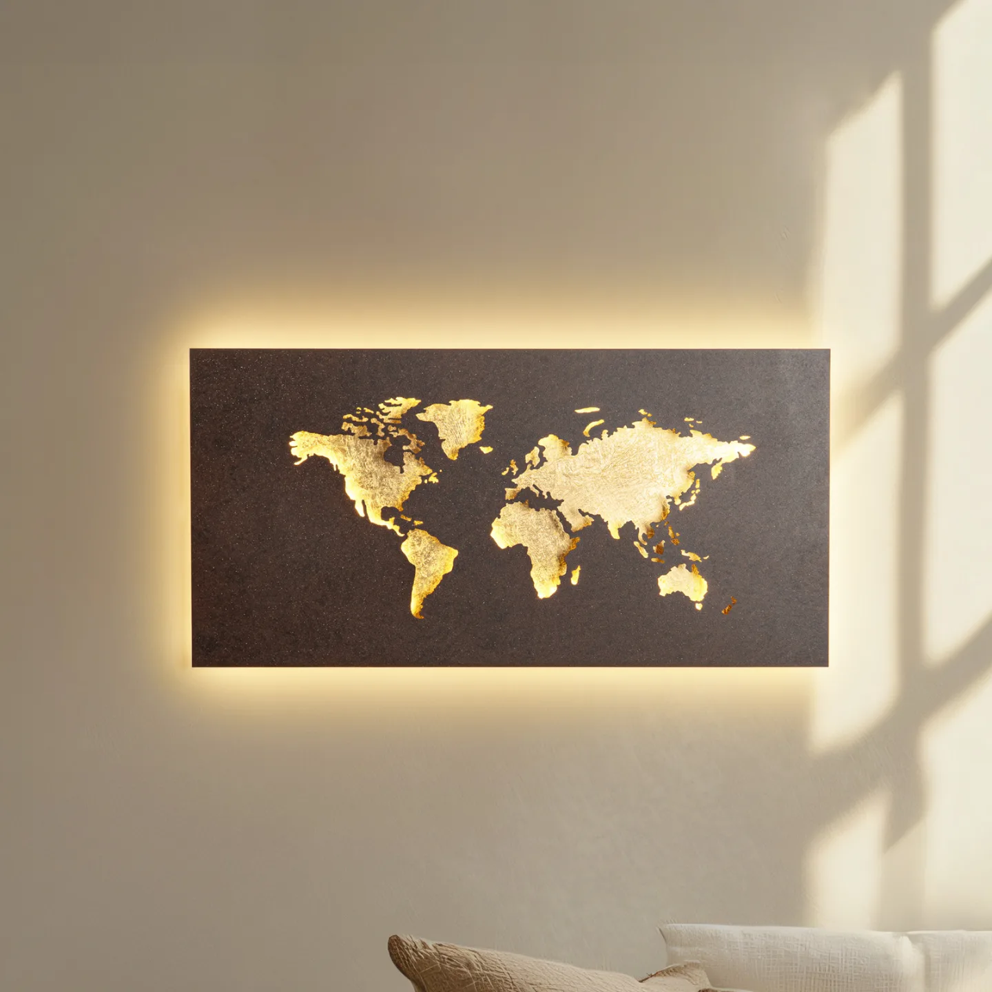 World LED-Wandleuchte, rost/gold, 60 cm x 30 cm - Lucande - Wohnzimmer - Modern - Metall - Eckig