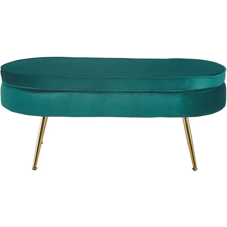 Hocker Khloe Grün, Gold Samt, Metall B 99 H 40 cm