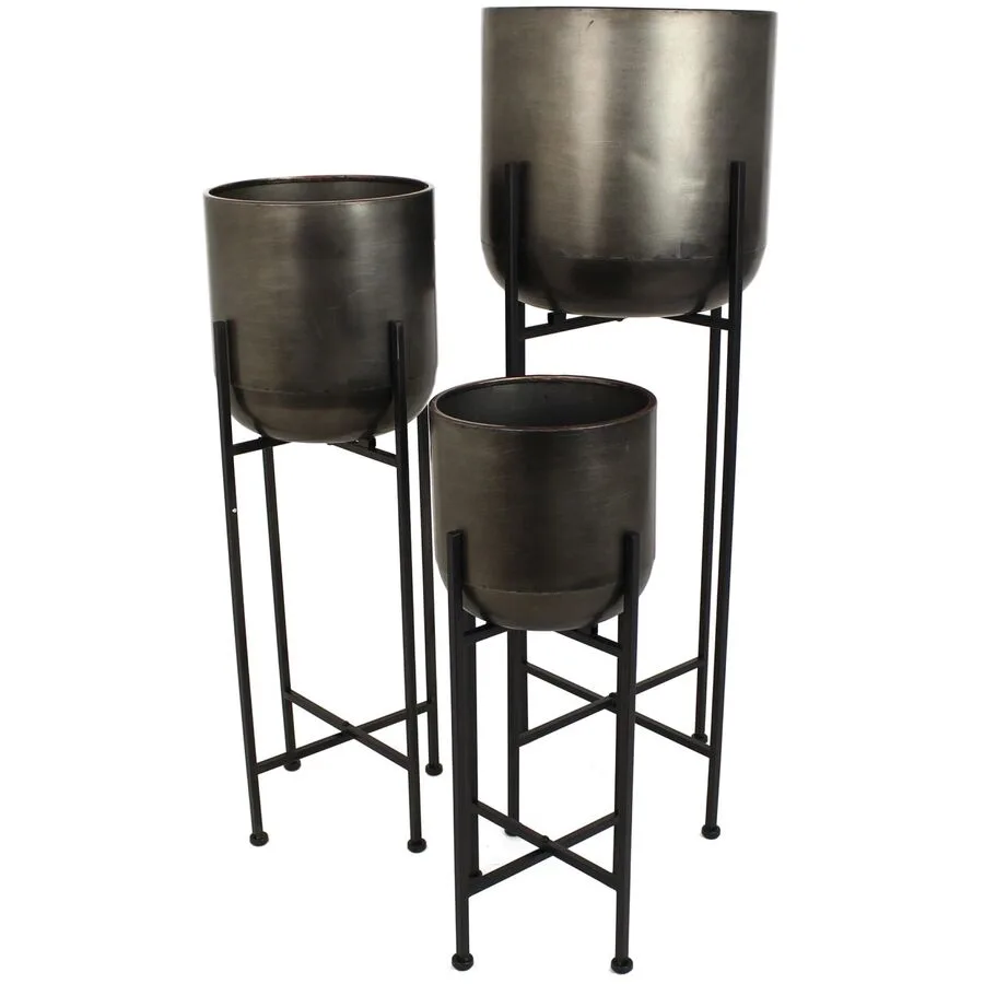Blumentopf 3er-Set Bloem Schwarz Metall 31 cm 91 cm