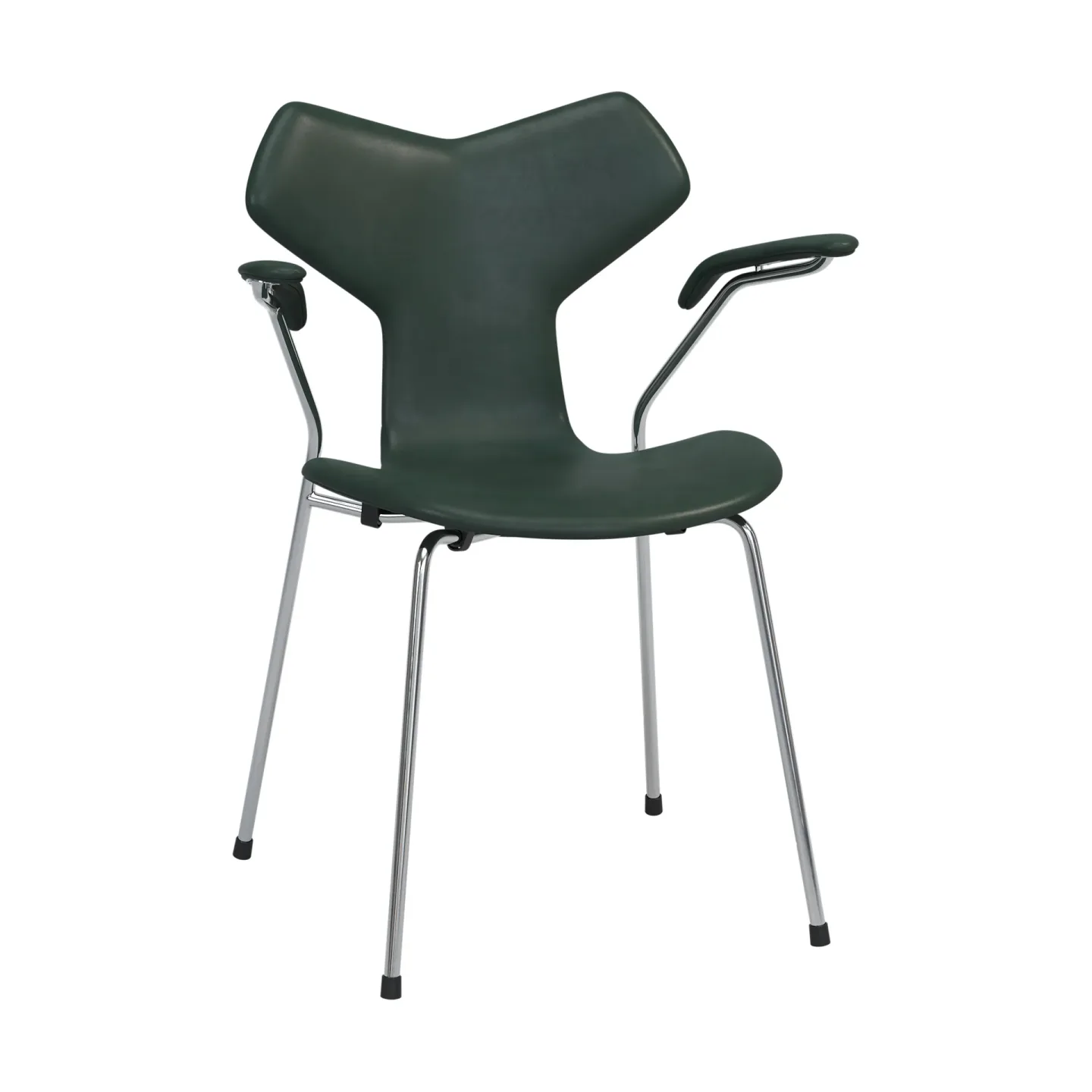 Fritz Hansen Grand Prix 3230 helklädd stol Pure Forest green-chrome