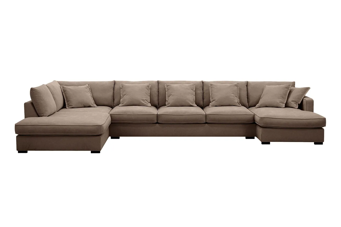 Rossita Lyx 6-sits Högervänd U-formad Extra djup Soffa med Divan och Schäslong i Tyg - Mörkbrun