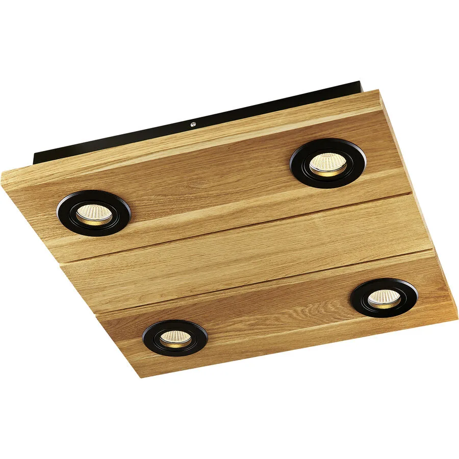 HERZBLUT Deckenlampe Lennon Schwarz Metall/Holz 44 cm 8 cm - Farbe: natur/schwarz - Material: Nickel/Holz