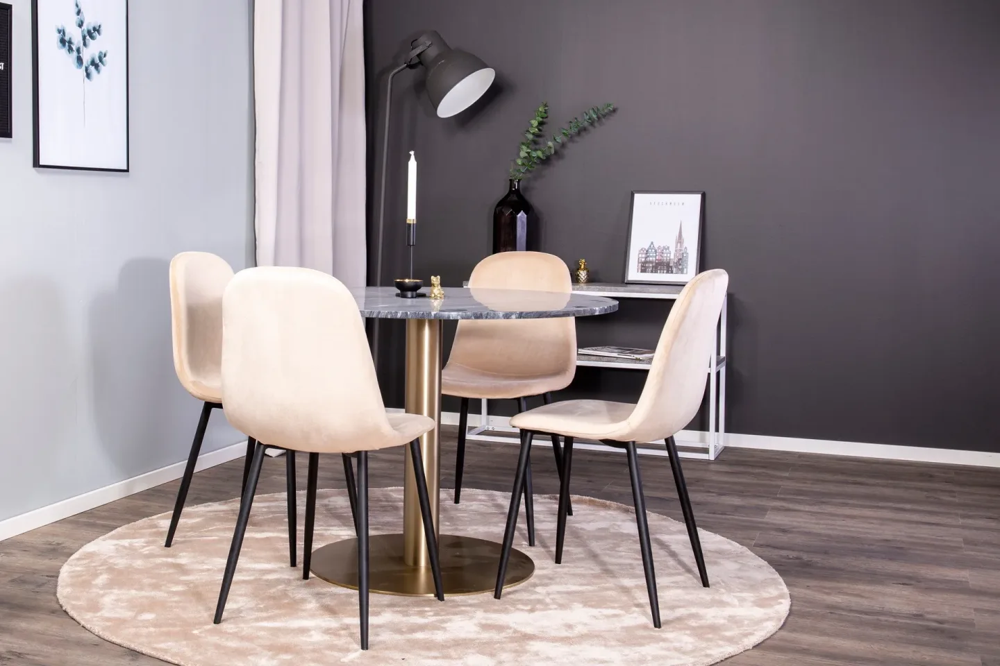 Estelle Matgrupp 106 cm Rund med 4 Polar stolar - Beige