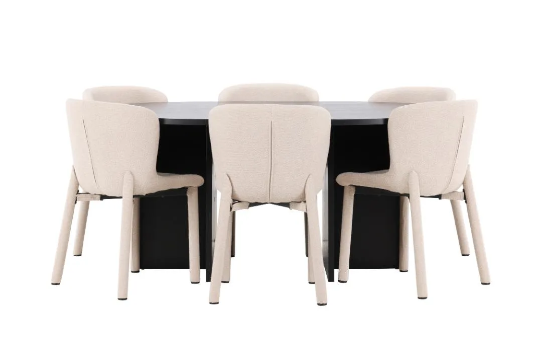 Strada Essgruppe Ausziehtisch Ø120cm, 170cm und 6 Stühle schwarz, beige.