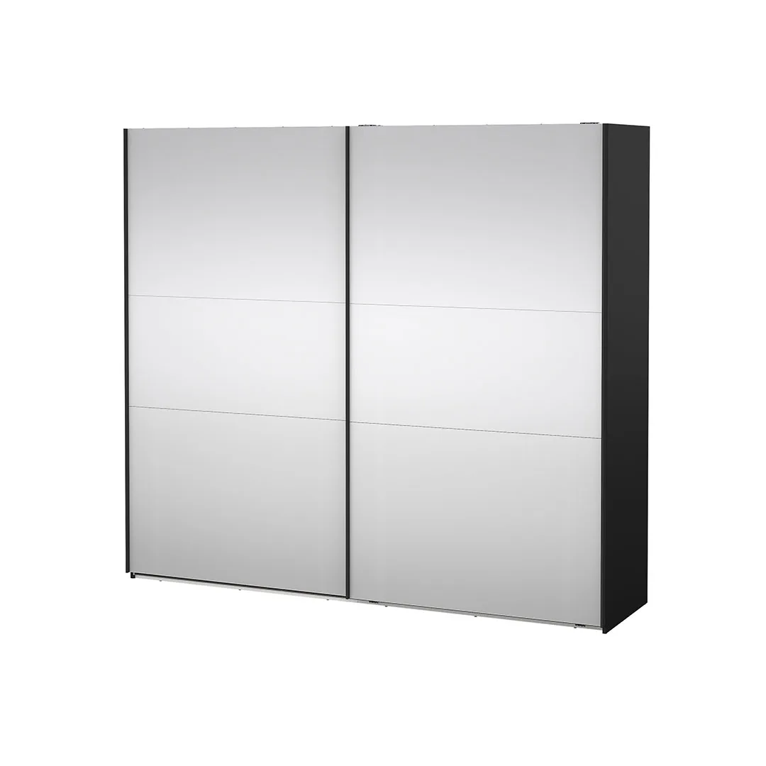 Como Schiebetürenschrank 2 Türen mit Spiegel 245x220cm matt schwarz.