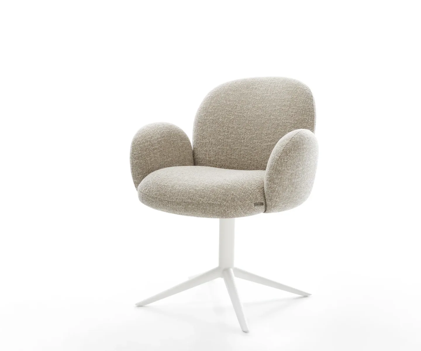 Drehstuhl Nube-Flex mit Armlehnen Webstoff Soft Beige Fußkreuz Weiß 360° drehbar Wippfunktion Taschenfederkern