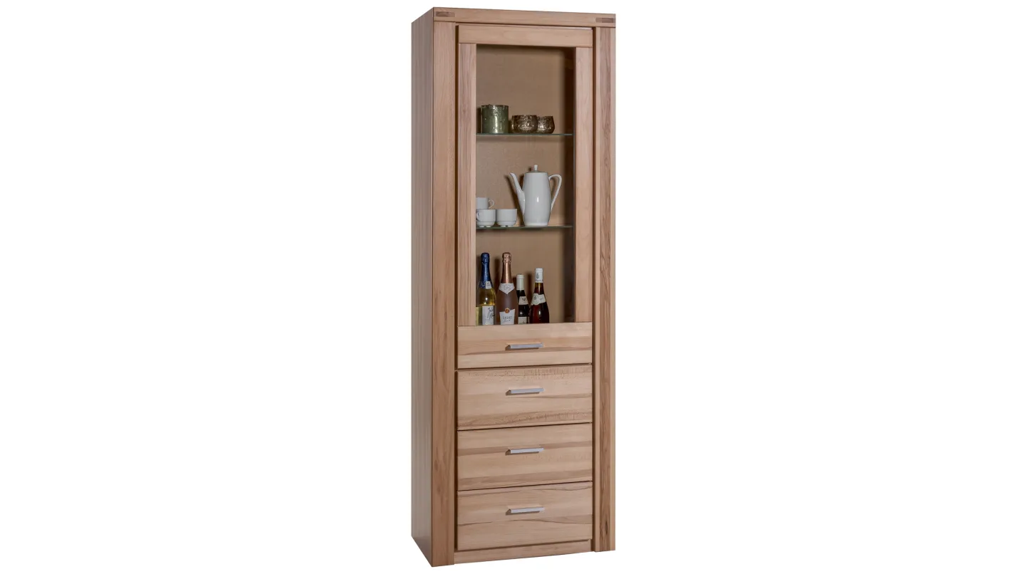 Vitrine mit Glastür Kernbuche teilmassiv geölt Breite 68 cm - FREYJA