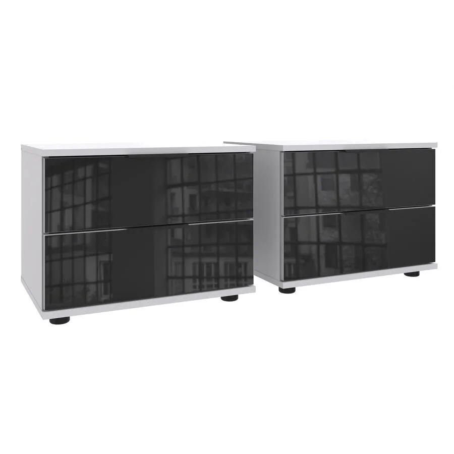 Nachttisch 2er-Set Metac Weiss, Grau Spanplatte, Glas B 104 H 40 cm