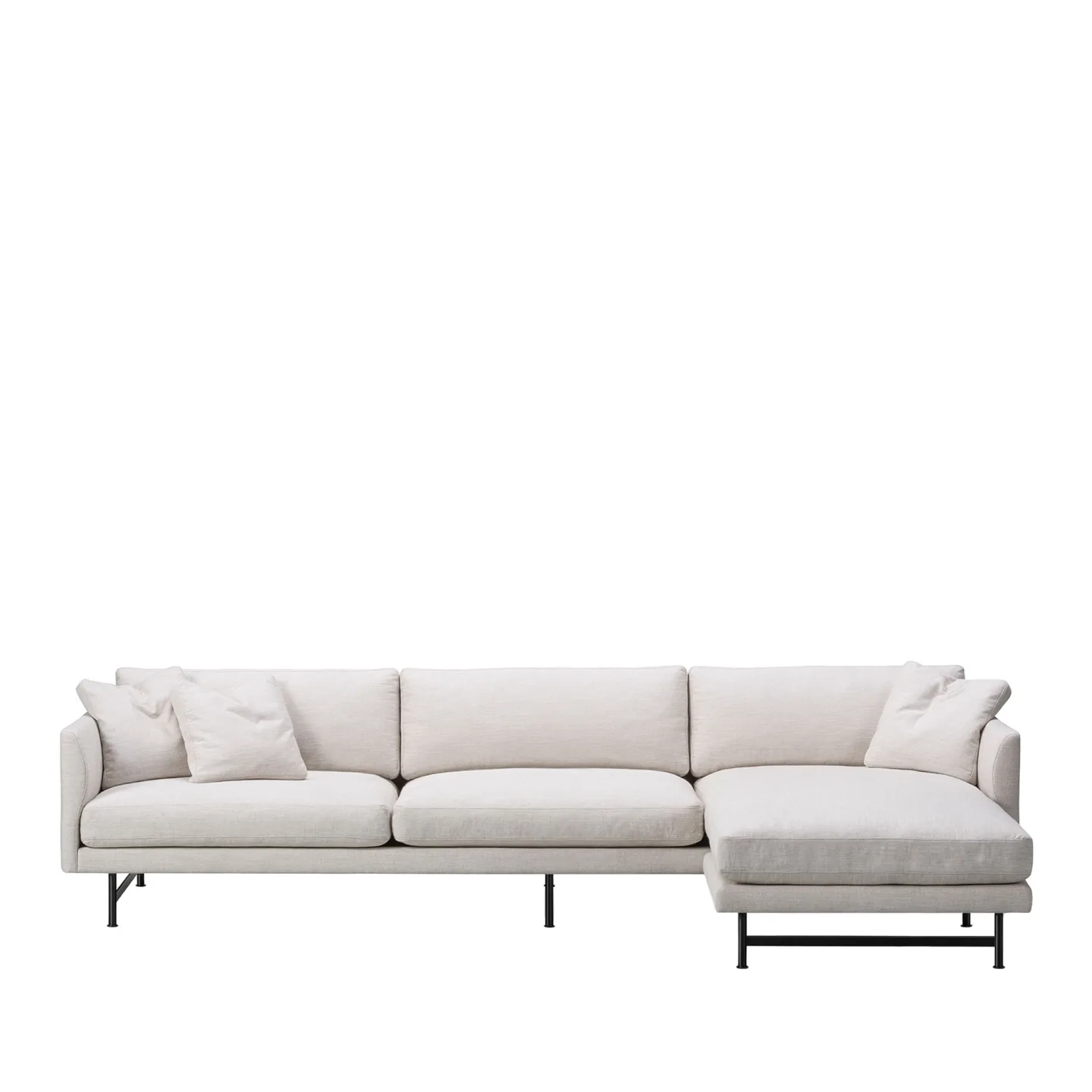 Fredericia Furniture - Calmo 3 Seater Chaise 80 Right, Black Metal Base, Fabric Cat. 2 Ruskin 10 - Soffor - Hugo Passos - Beige