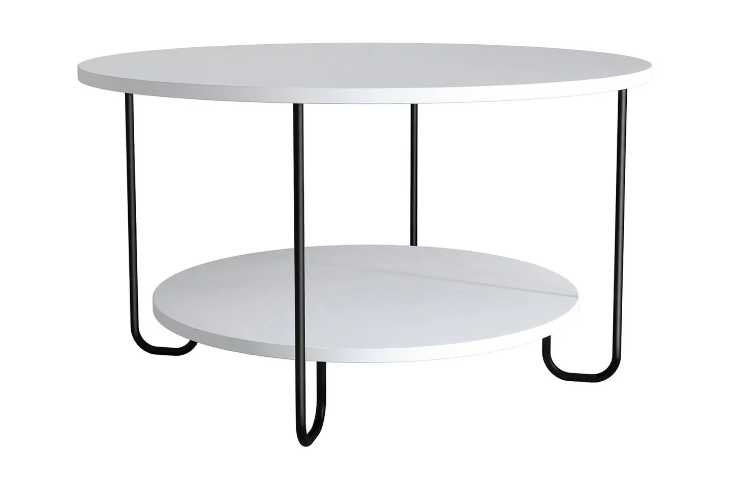Ullavi Soffbord 80 cm Runt med Förvaring Hylla - Vit/Svart