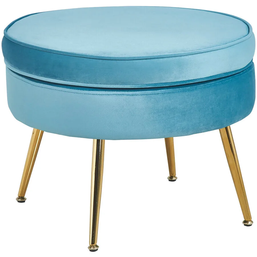 Hocker Khloe Blau, Gold Samt, Metall B 52 H 41 cm