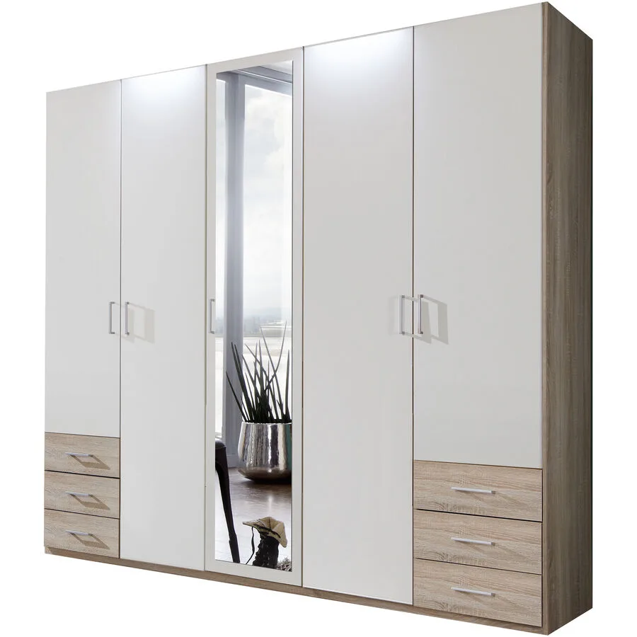 Kleiderschrank Foley Eiche sägerau/weiss Holzwerkstoff B 225 cm