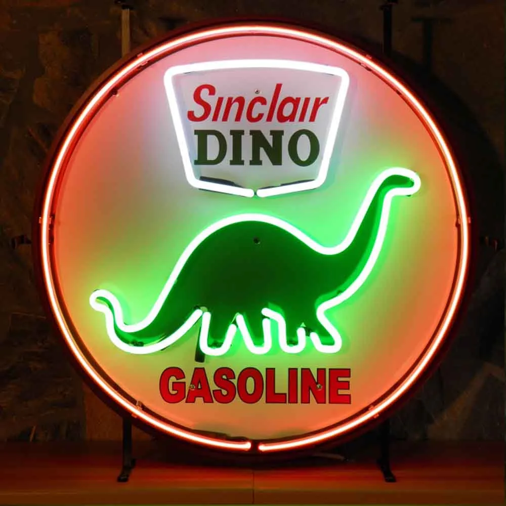 Neonskylt Sinclair Dino med bakgrund