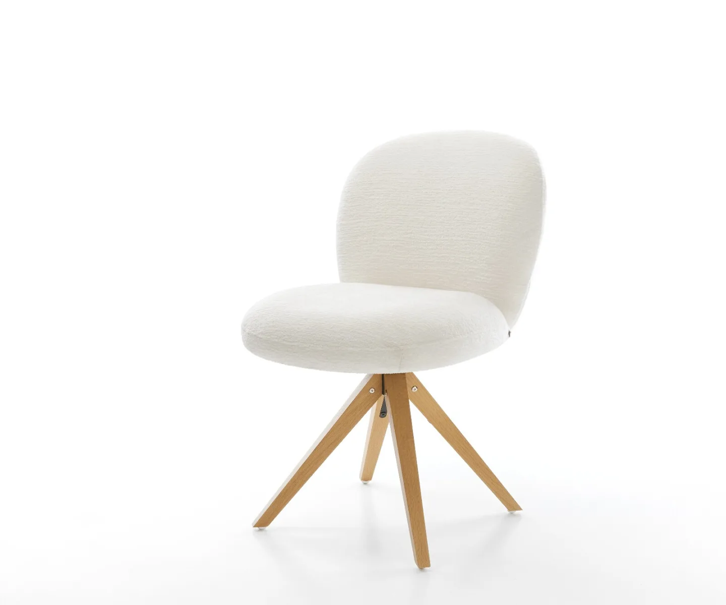 Drehstuhl Nube-Flex Bouclé Soft Beige Holzgestell kantig Natur 360° drehbar Taschenfederkern