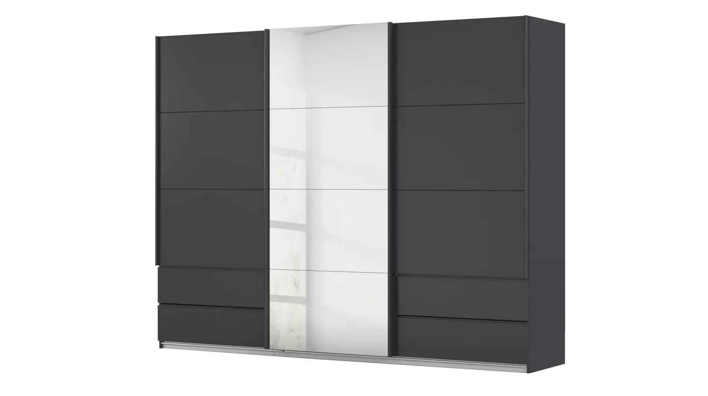 Schwebetürenschrank grau mit Spiegel - 271 cm - rauch - ELARA