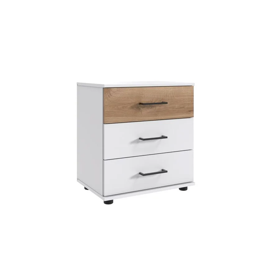 Nachttisch Tiby Plankeneiche/weiss/Eiche Nachbildung Holzwerkstoff B 52 H 58 cm