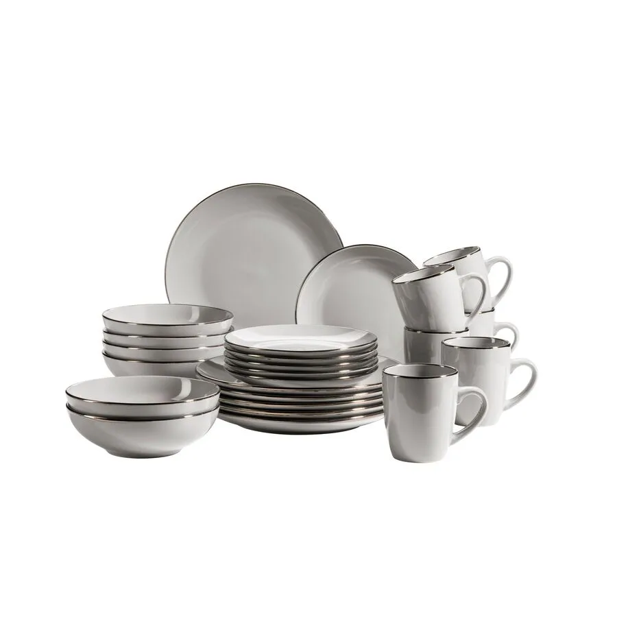 MÄSER Geschirr-Set Metallic Rim Grau Steinzeug