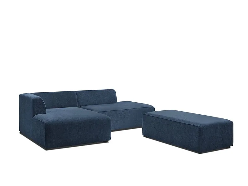 Sofa mit Hocker BOBOCHIC MEGEVE Stoff mit Textur dunkelblau