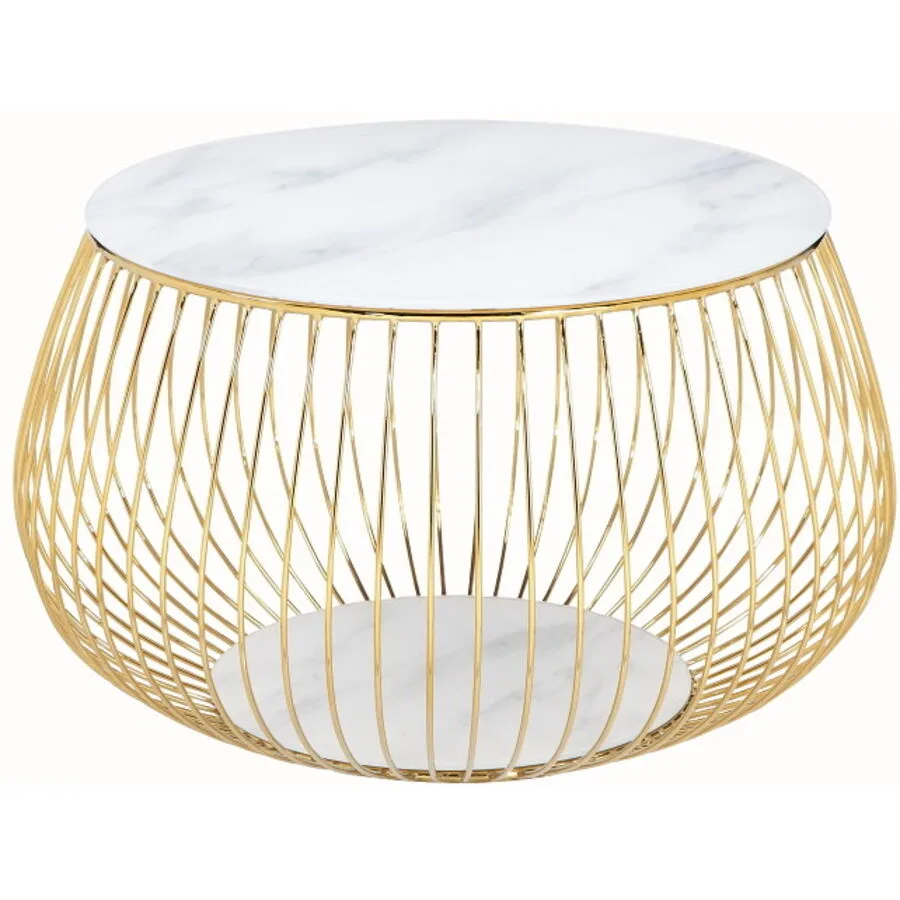 Salontisch Calvin weiss, gold Glas, Metall B 72 T 72 cm