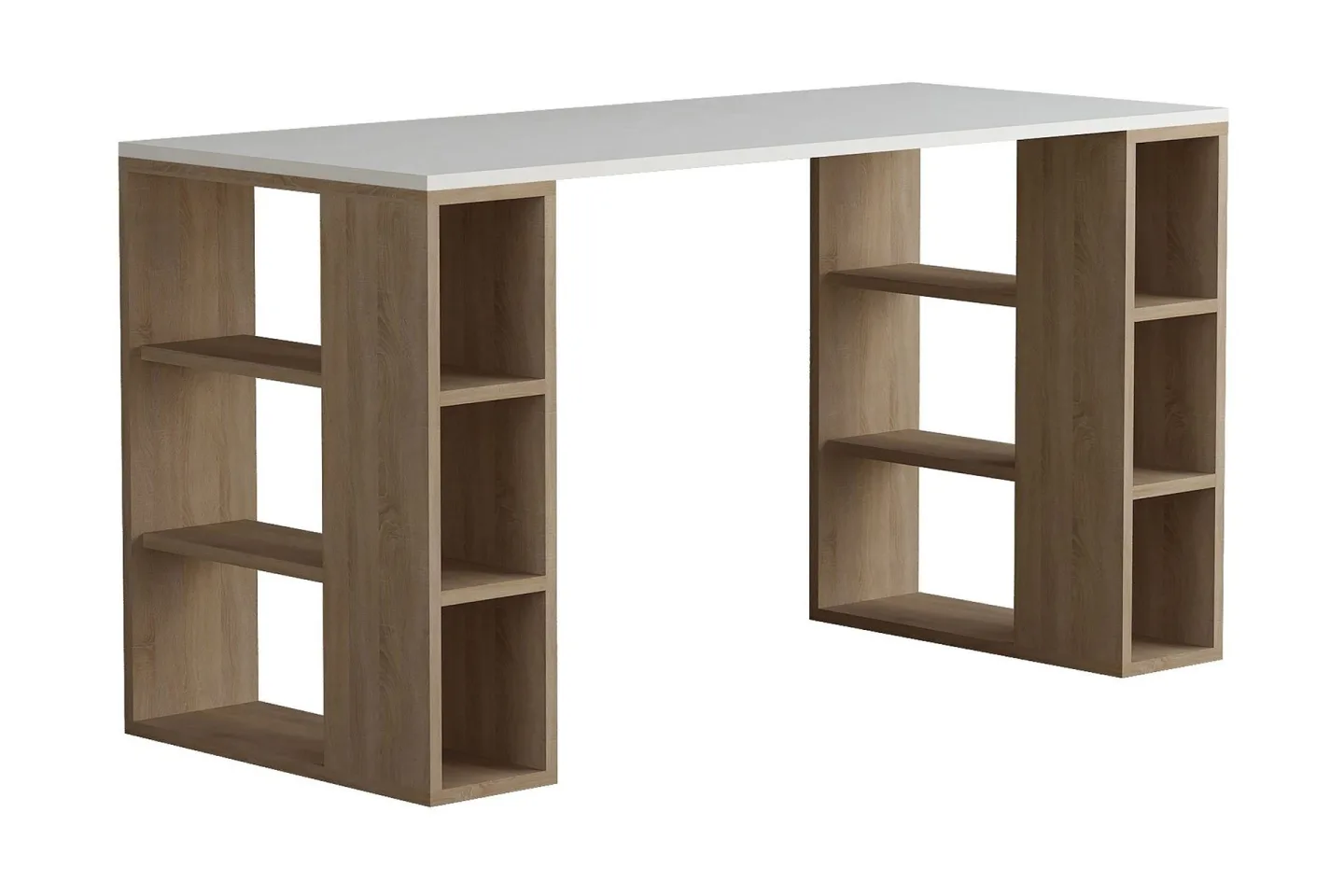 Colmaron Skrivbord 140 cm med Förvaring Hyllor - Vit/Ekfärg