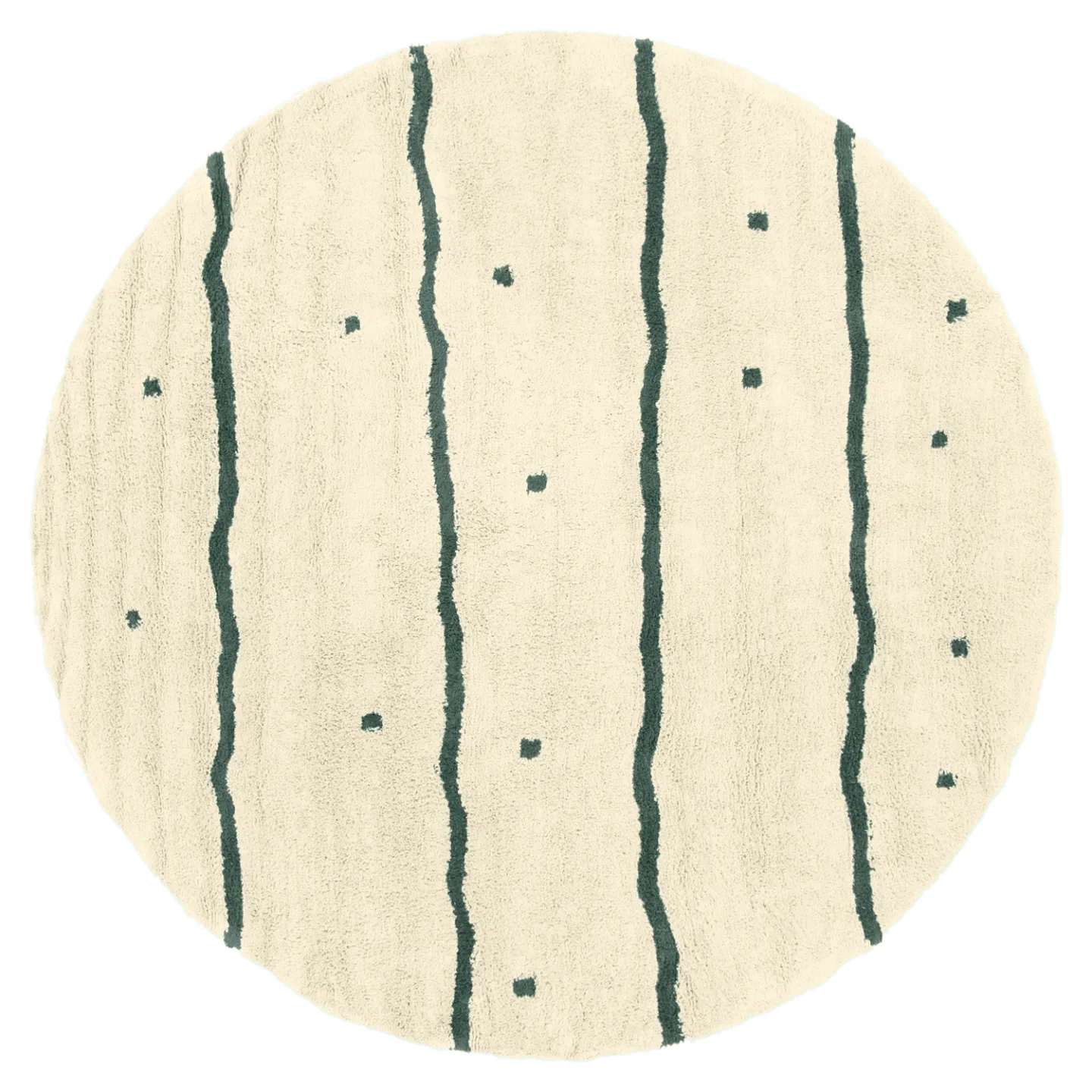 Rundt teppe - Leora Natural Cotton Shaggy (beige/grønn) (Størrelse: Ø 240 cm)